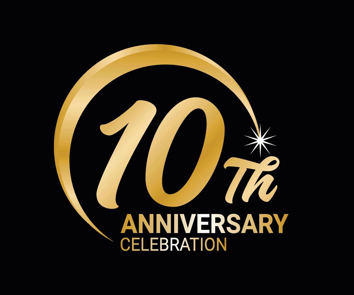 10 ° anniversario ordinale numero conteggio vettore arte illustrazione nel sbalorditivo font su oro colore su nero sfondo