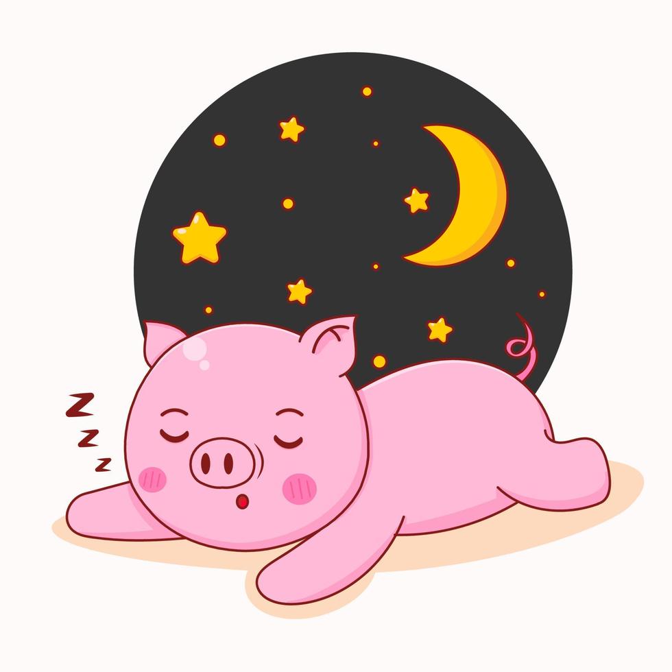 carino maiale addormentato personaggio cartone animato illustrazione vettore
