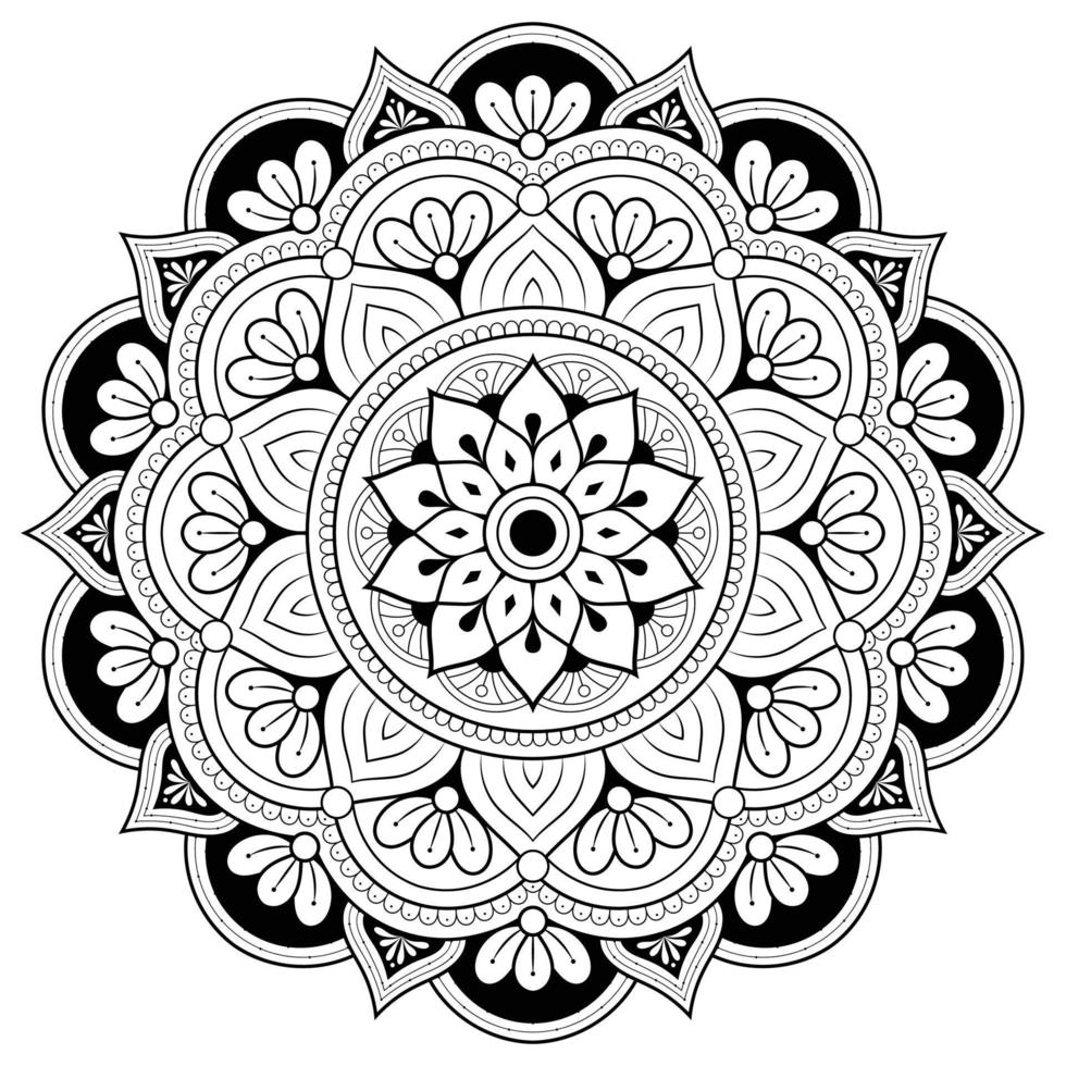 lusso ornamentale mandala disegno, nero e bianca linea arte, orientale vettore indiano stile.