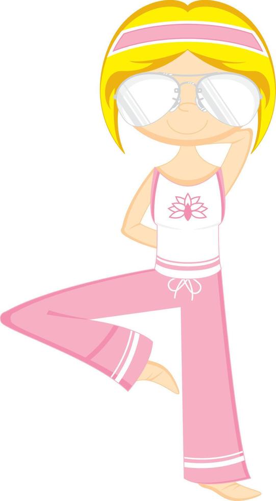 carino cartone animato Meditare yoga ragazza nel occhiali da sole illustrazione vettore