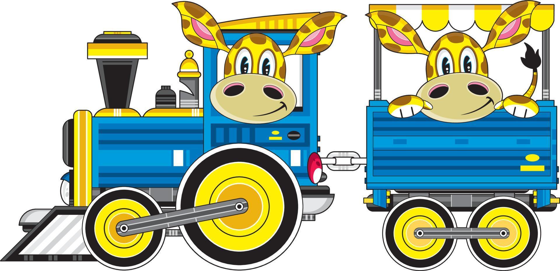 carino giraffa guida treno con viaggiatori nel carrozza vettore