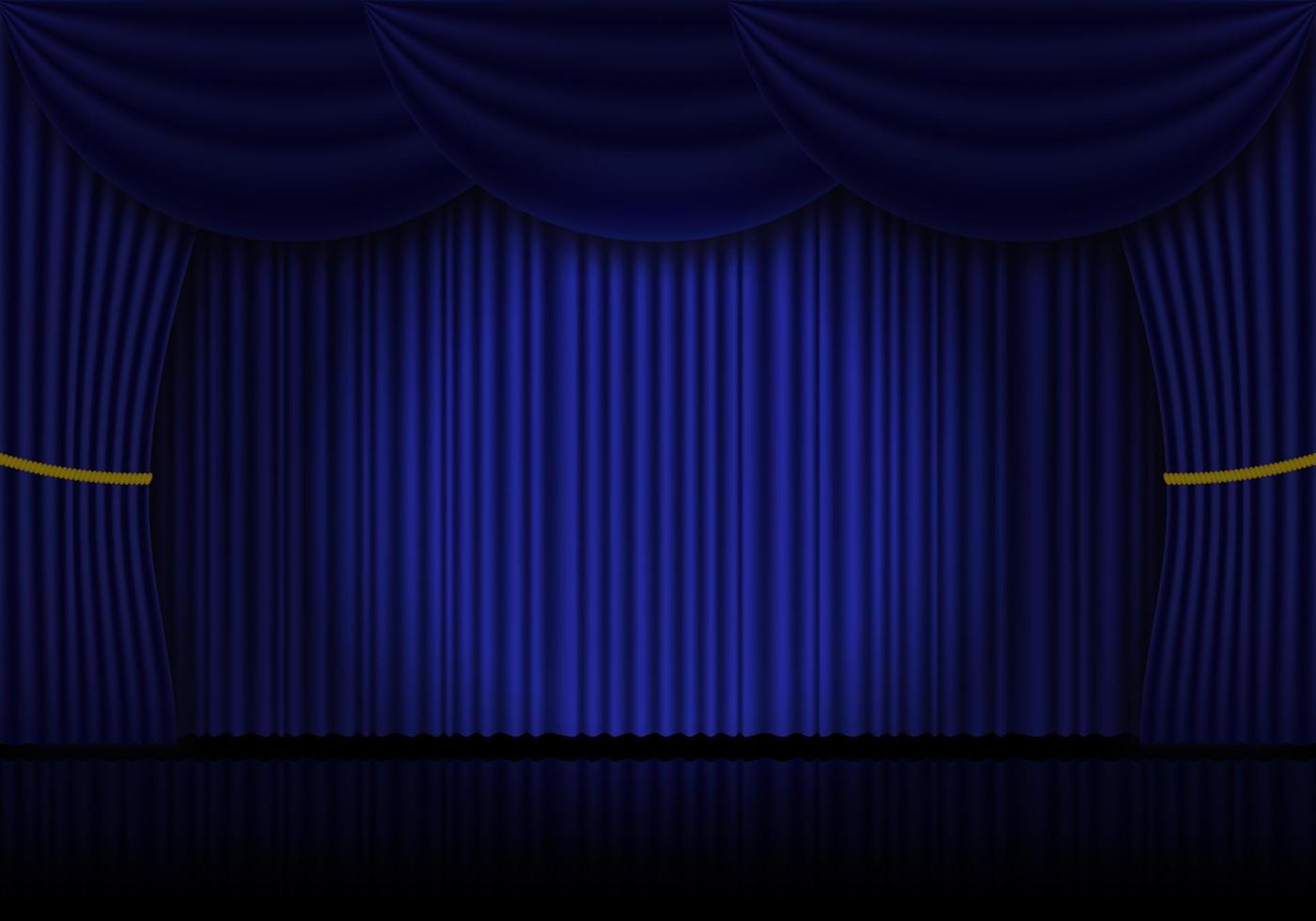 blu tenda musica lirica, cinema o Teatro palcoscenico tende. riflettore su chiuso velluto le tende sfondo. vettore illustrazione