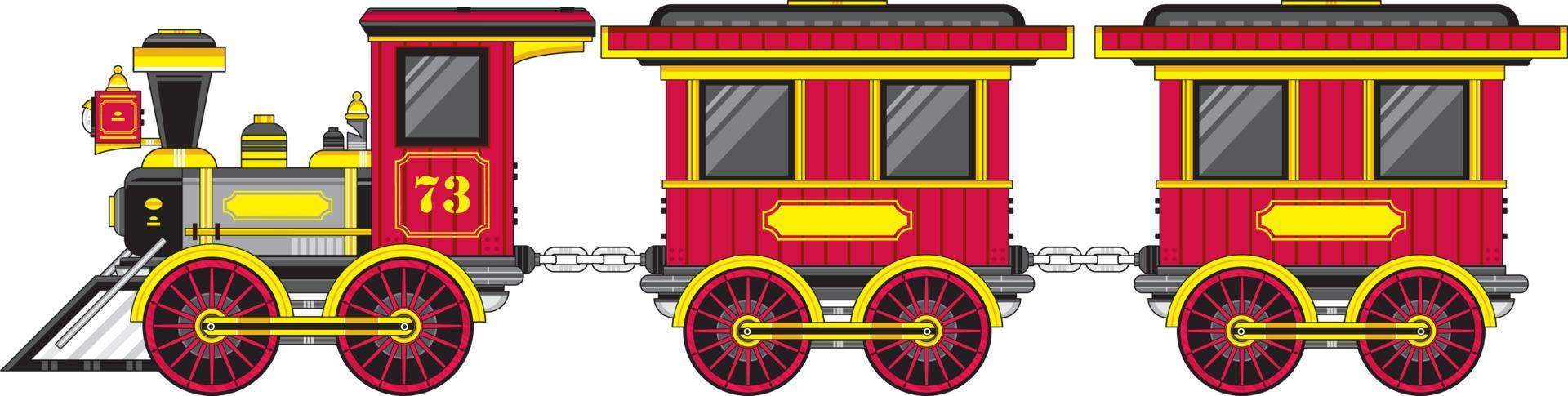 cartone animato retrò selvaggio ovest vapore treno e carrozze vettore
