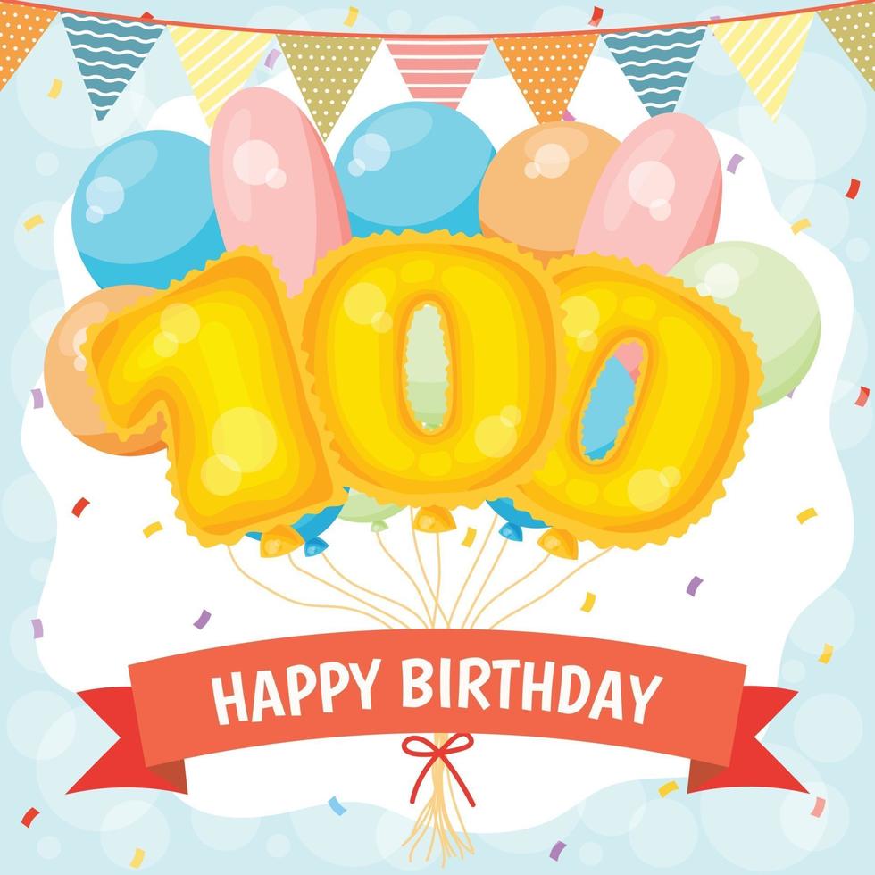 carta di celebrazione di buon compleanno con palloncini numero 100 vettore