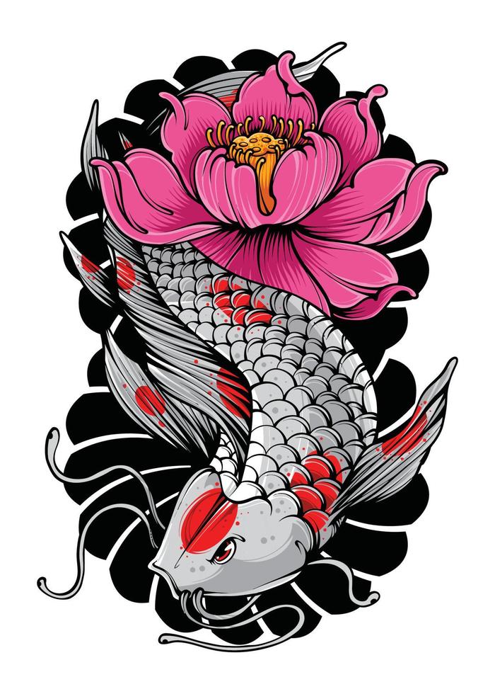 koi pesce con giapponese onda e fiori tatuaggio giapponese illustrazione stile isolato vettore. modificabile strato e colore. vettore