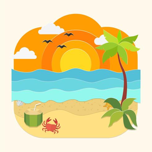 Spiaggia Papercraft vettore