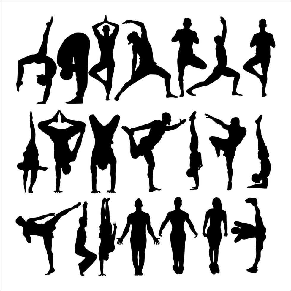 yoga sport uomo silhouette icona illustrazione impostato vettore