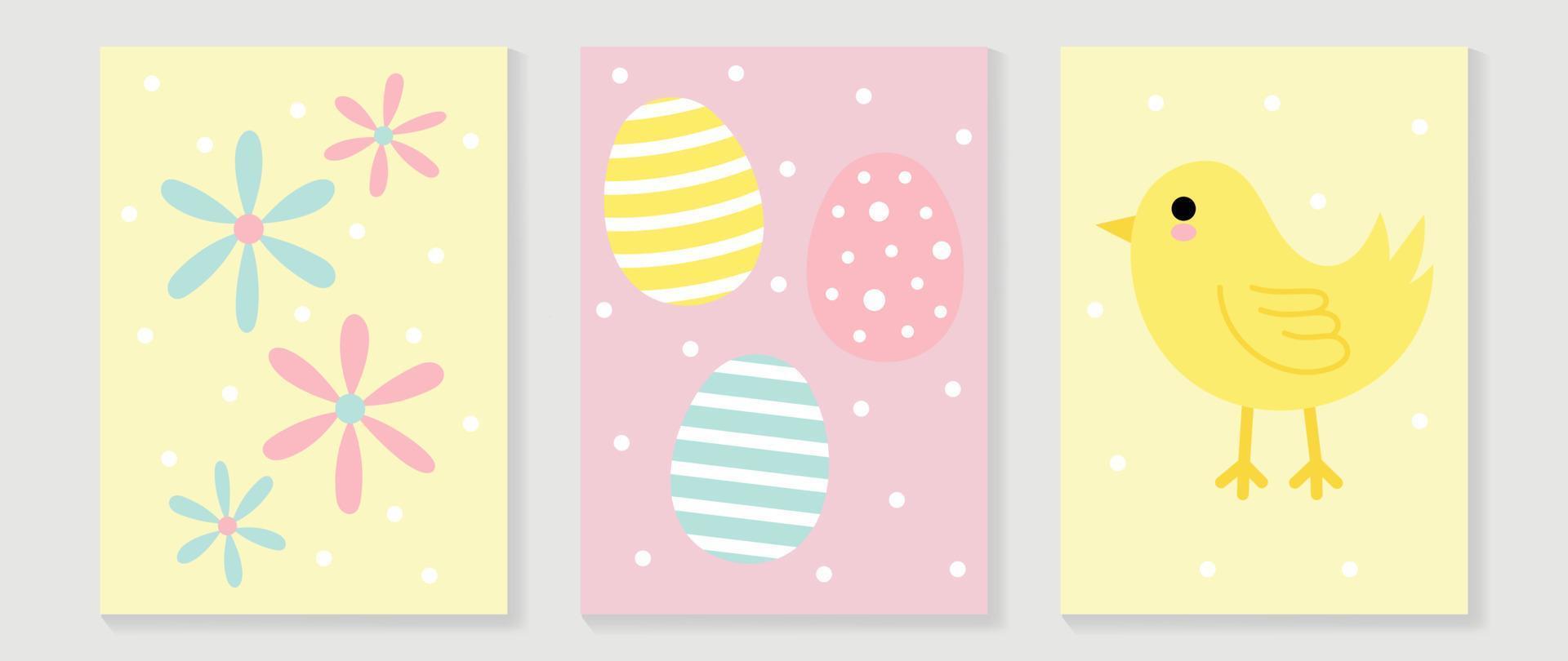 carino comico Pasqua parete arte vettore impostare. collezione con adorabile mano disegnato fiori, Pasqua uova, pulcino. design illustrazione per asilo parete arte nel scarabocchio stile, bambino, bambini manifesto, carta, invito.