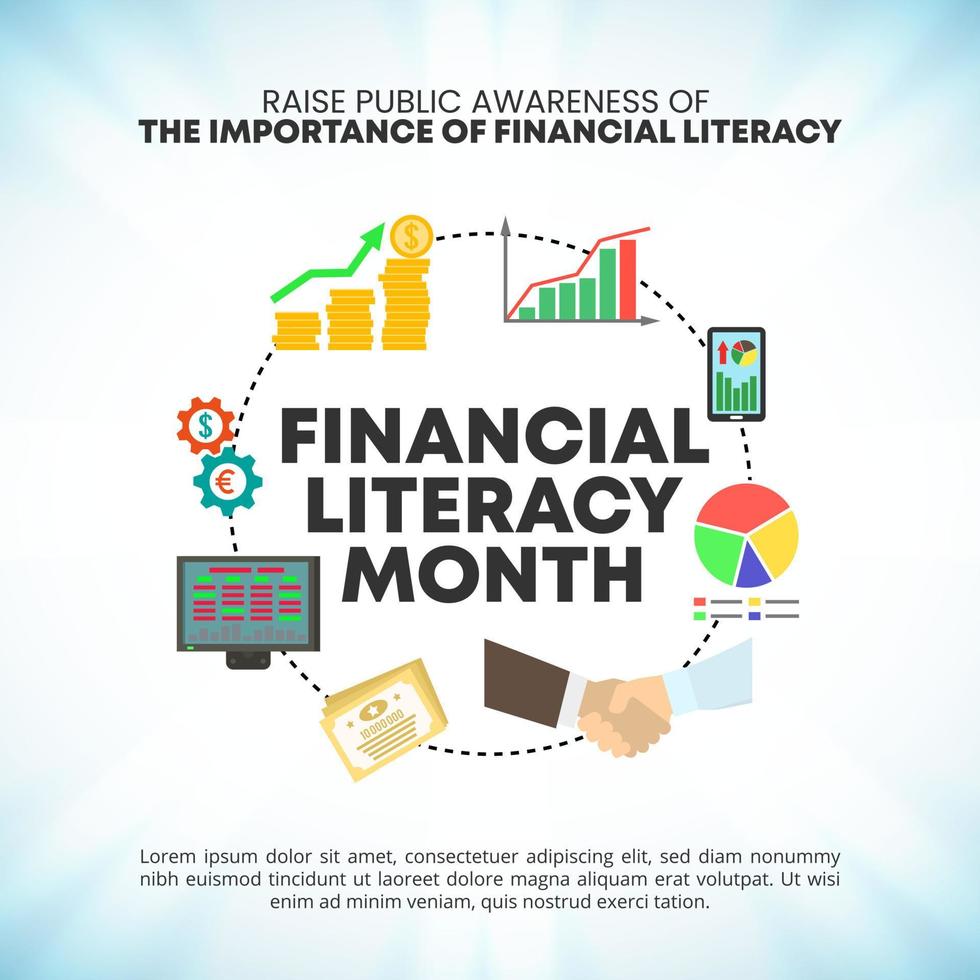 piazza finanziario alfabetizzazione mese sfondo con finanziario illustrazione immagine vettore