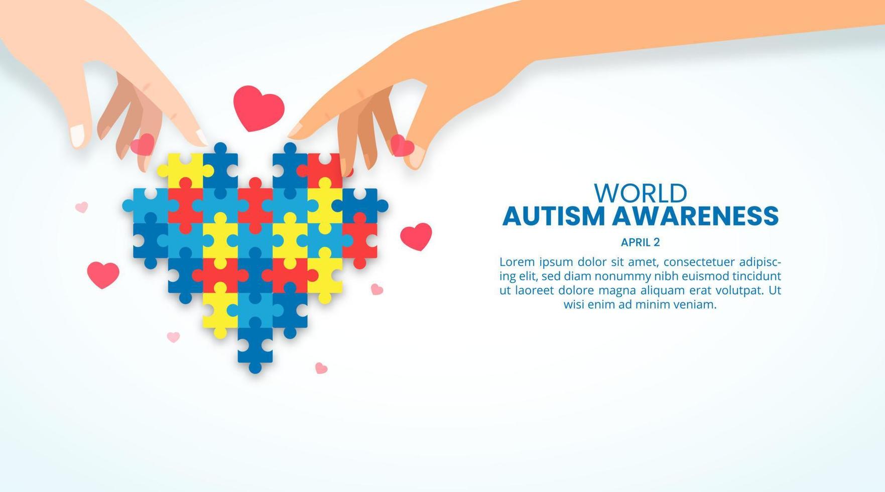 mondo autismo consapevolezza giorno sfondo con mani fabbricazione un' amore forma puzzle vettore