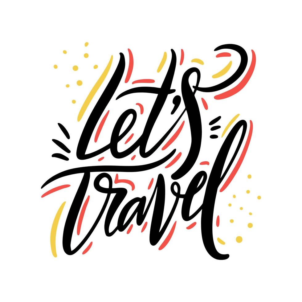 andiamo viaggio mano disegnato colorato lettering frase vettore