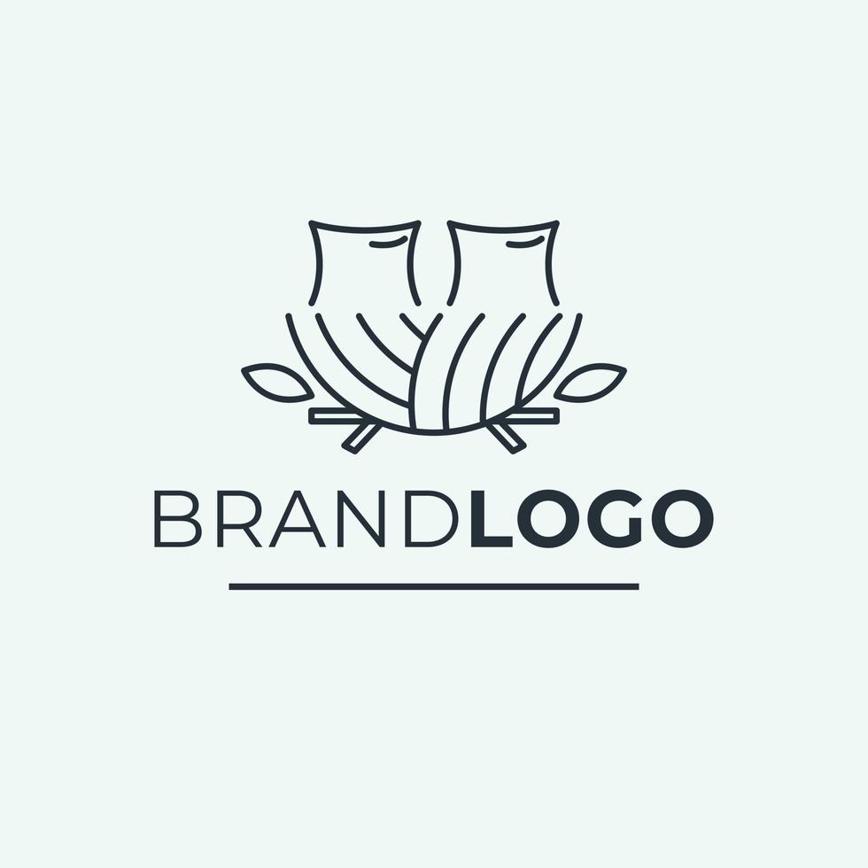 letto nido marca logo design. cuscino logotipo. nido e le foglie logo modello. vettore