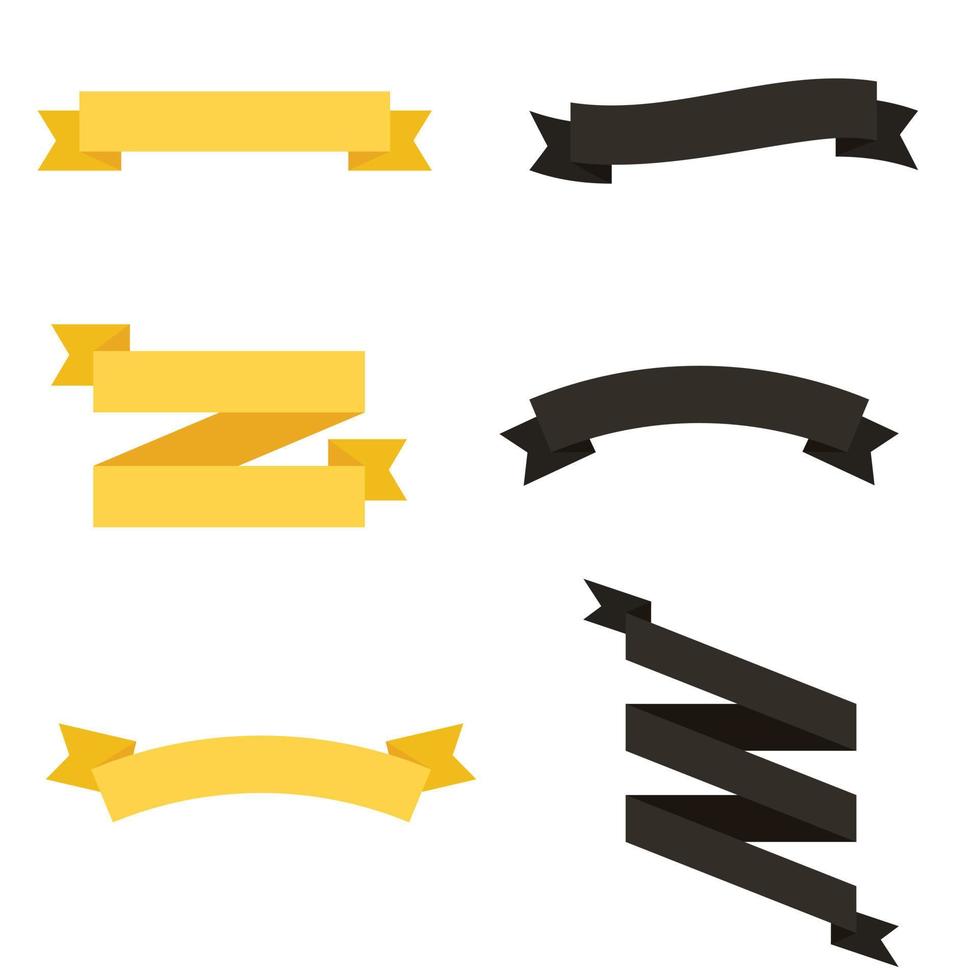 piatto nastri bandiera vettore icona impostato oro e nero colore su bianca sfondo