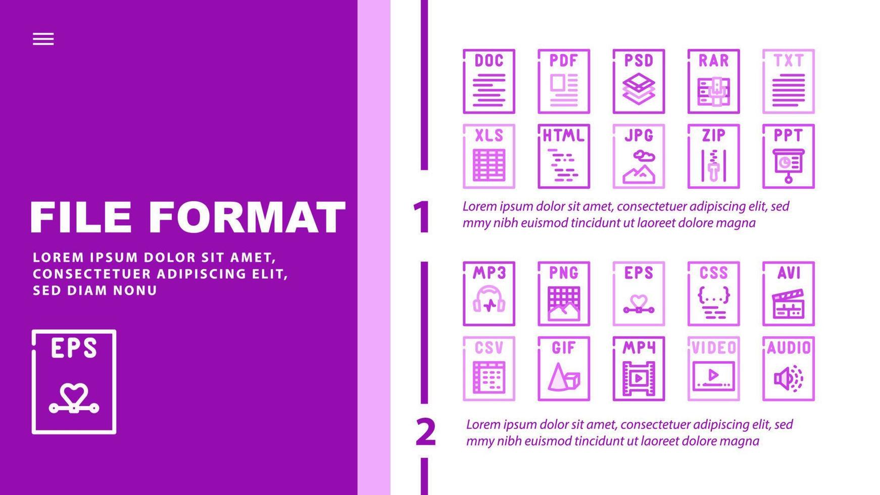 file formato documento atterraggio intestazione vettore