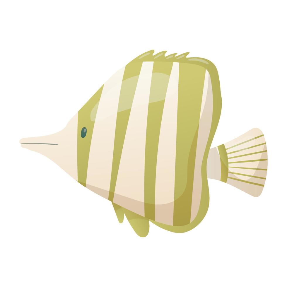 vettore isolato illustrazione su bianca sfondo. carino cartone animato verde a strisce pesce nel realistico stile. cartone animato marino vita. design elemento o decorazione su il tema di estate, vacanza, oceano.