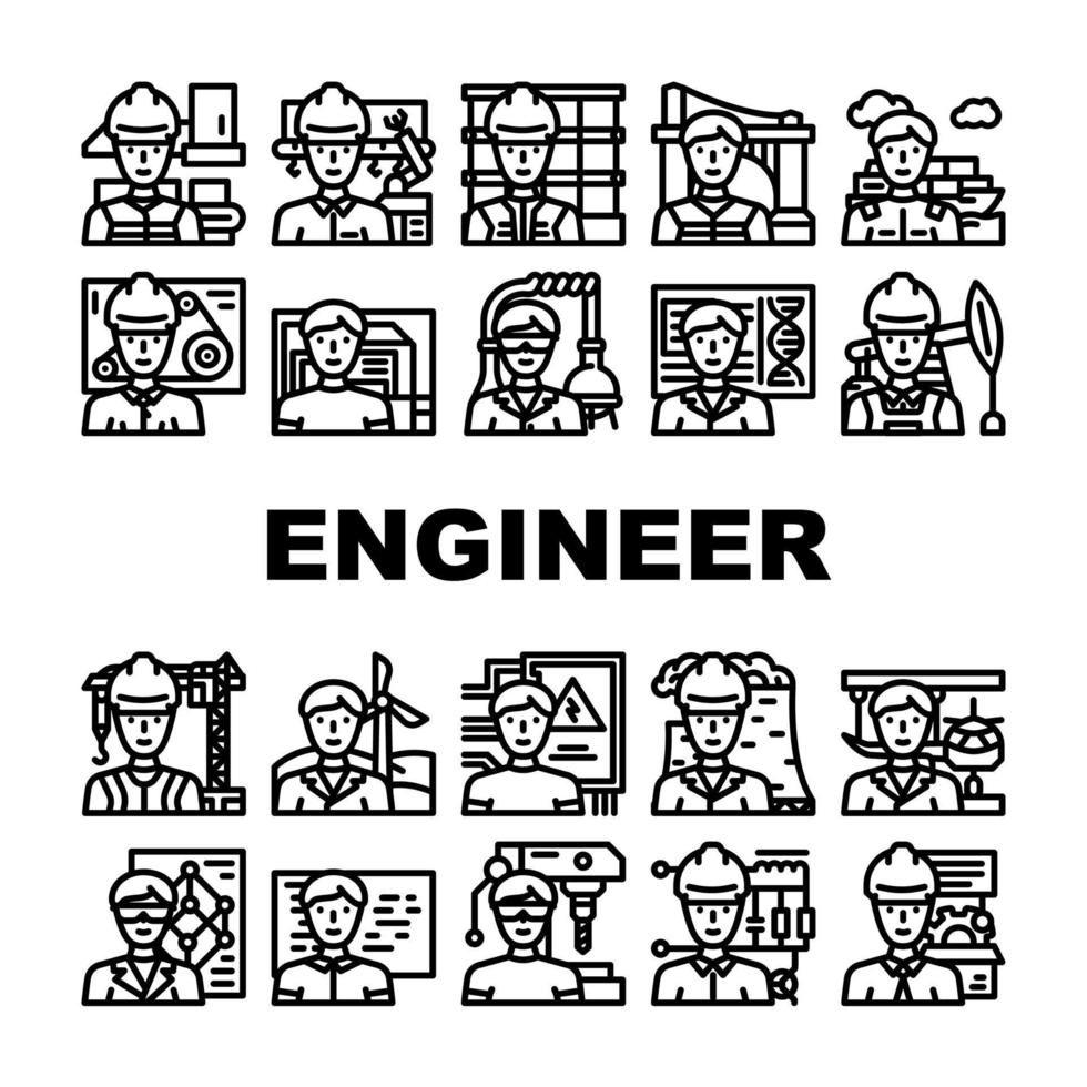 ingegnere lavoratore uomo costruzione icone impostato vettore