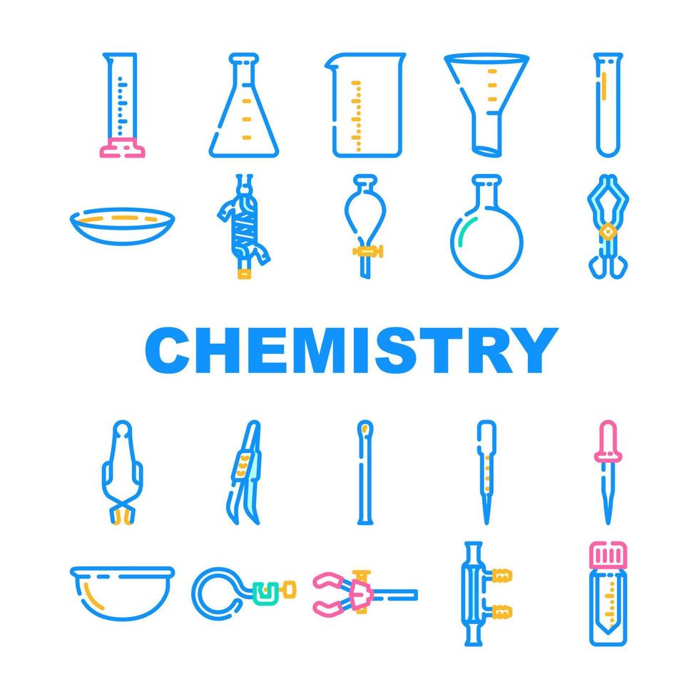 chimica laboratorio borraccia test icone impostato vettore