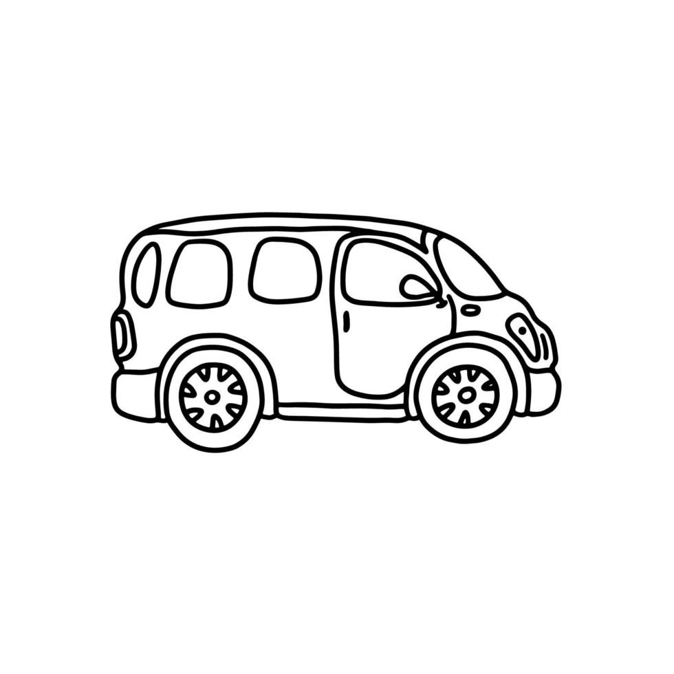 divertente giocattolo auto nel nero schema stile su un' bianca sfondo. colorazione libro per bambini. vettore illustrazione.