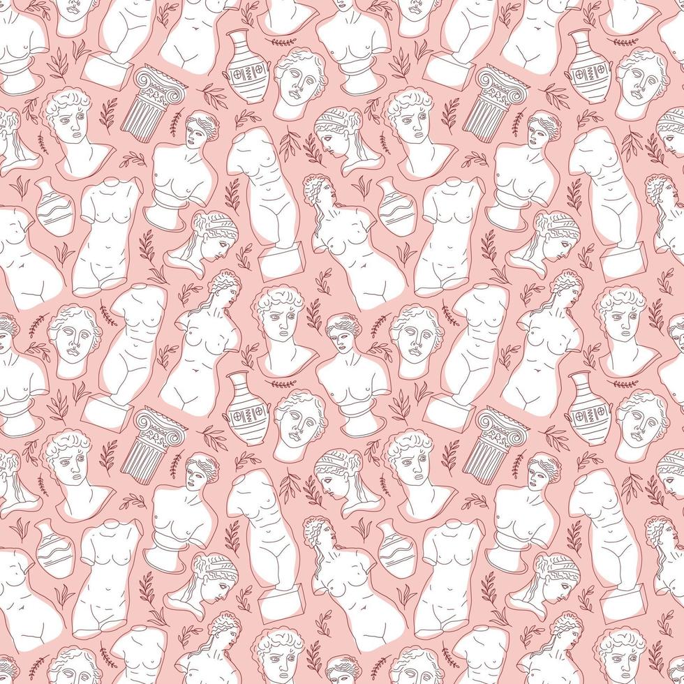 antica grecia e roma set tradizione e cultura vector seamless pattern. l'andamento lineare dell'antico motivo superficiale, antica grecia e antica roma. modello di superficie sul rosa.