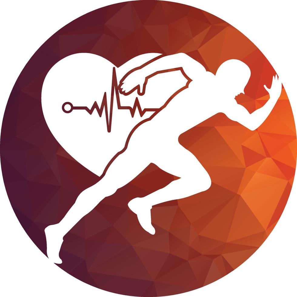 uomo avatar in esecuzione con cuore pulse silhouette stile icona disegno, maratona atleta formazione e fitness tema vettore illustrazione