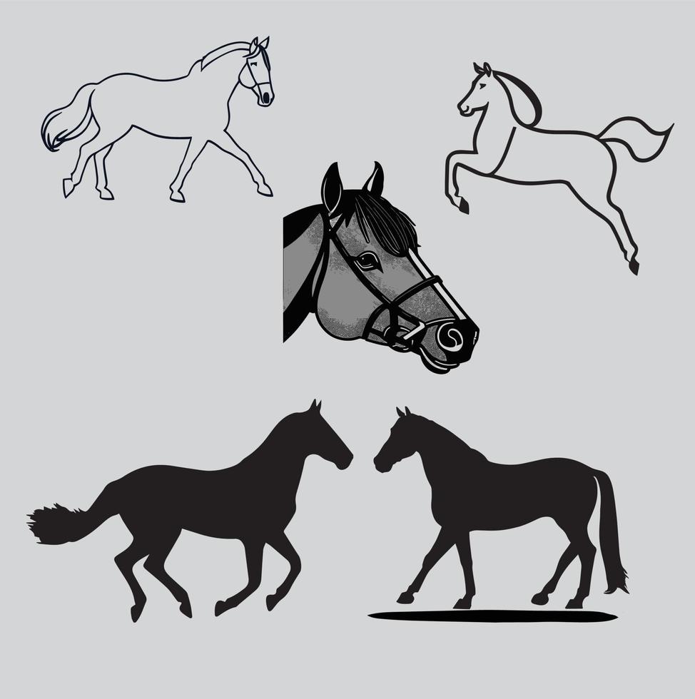 cavallo vettore linea clip art e silhouette.