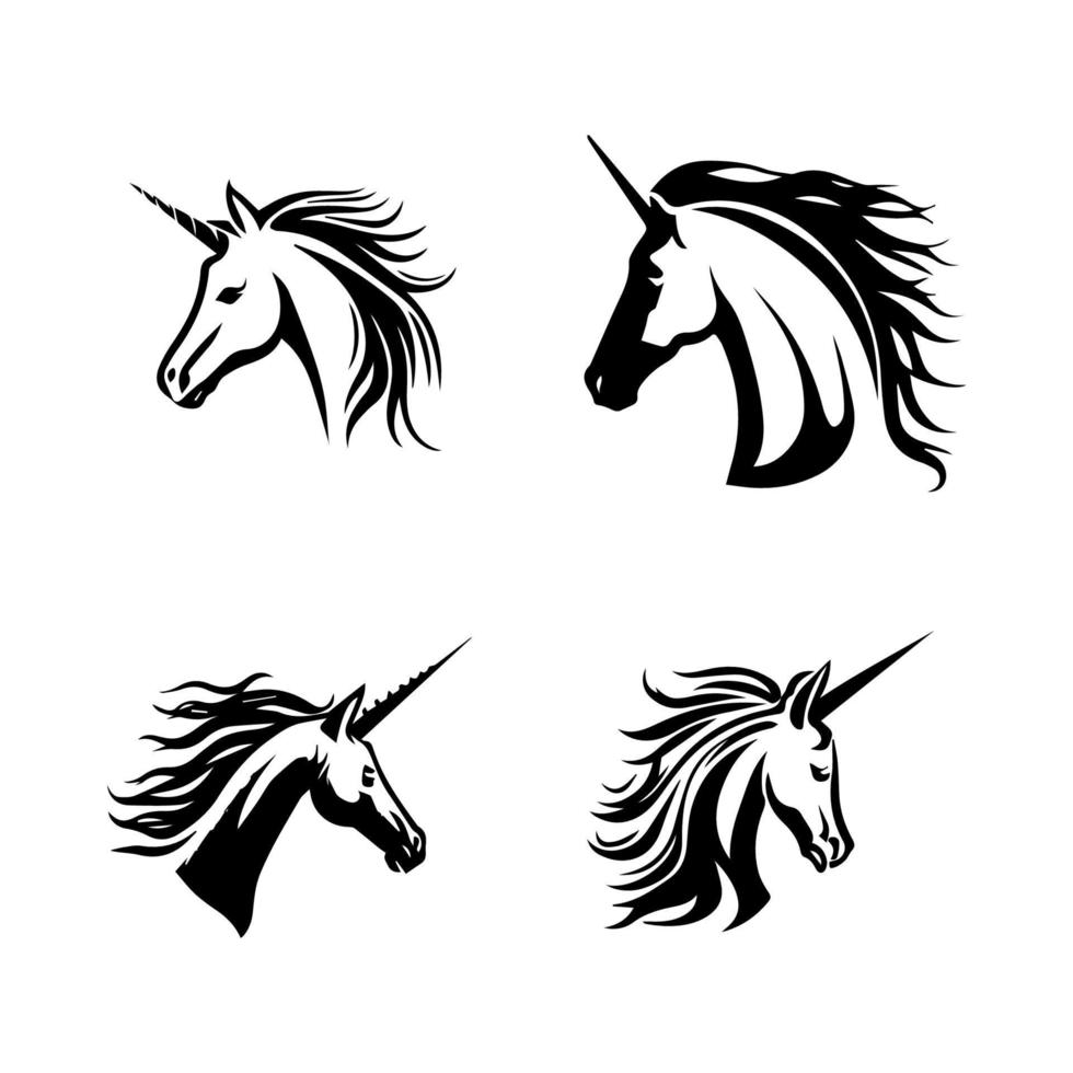 unicorno logo silhouette collezione impostato mano disegnato illustrazione vettore