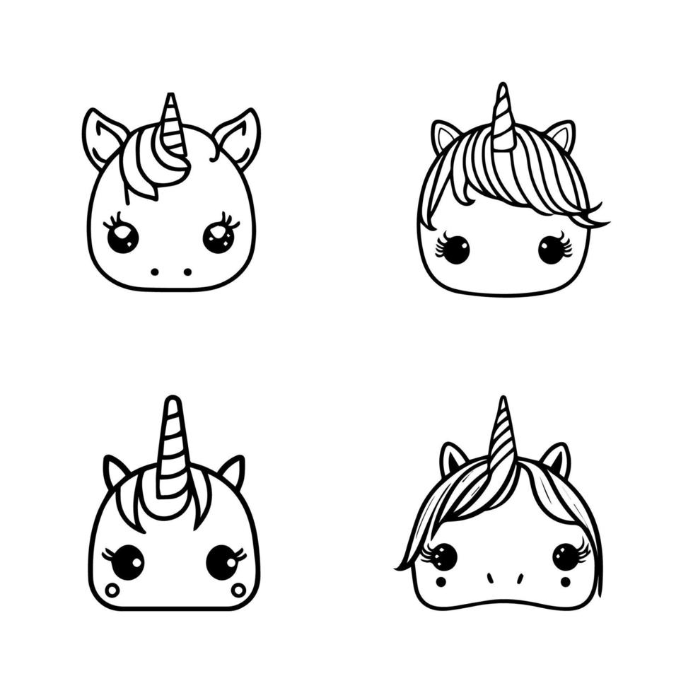 carino kawaii unicorno collezione impostato mano disegnato illustrazione vettore