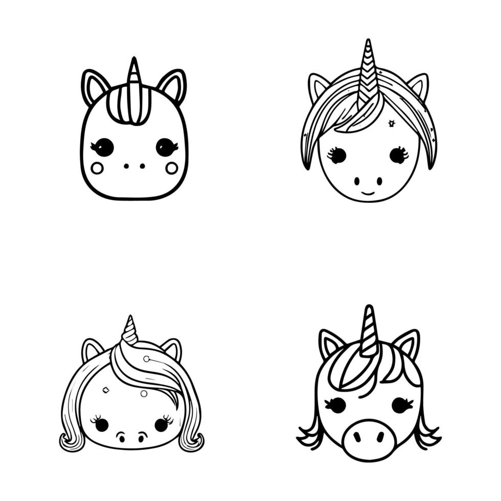 collezione di carino kawaii unicorni nel vario pose e espressioni, mano disegnato con dettagli e un' capriccioso stile vettore