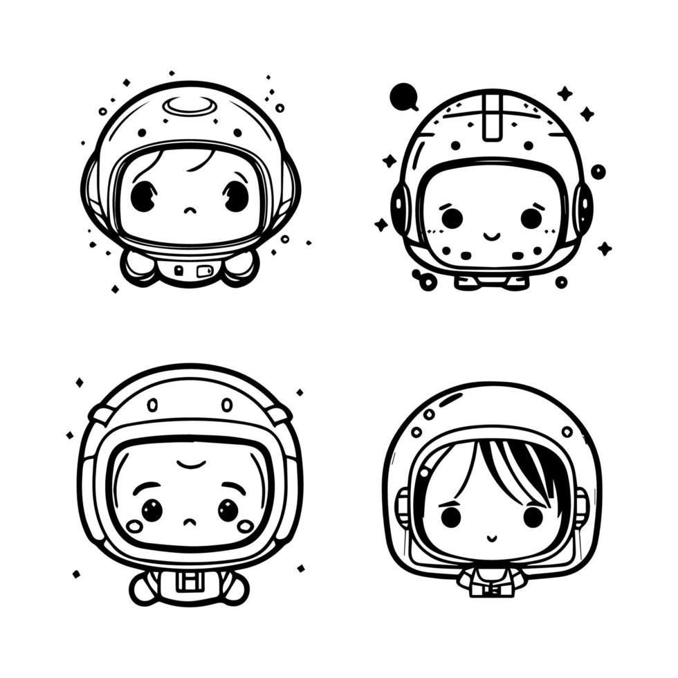 carino kawaii astronauta logo collezione impostato mano disegnato linea arte illustrazione vettore