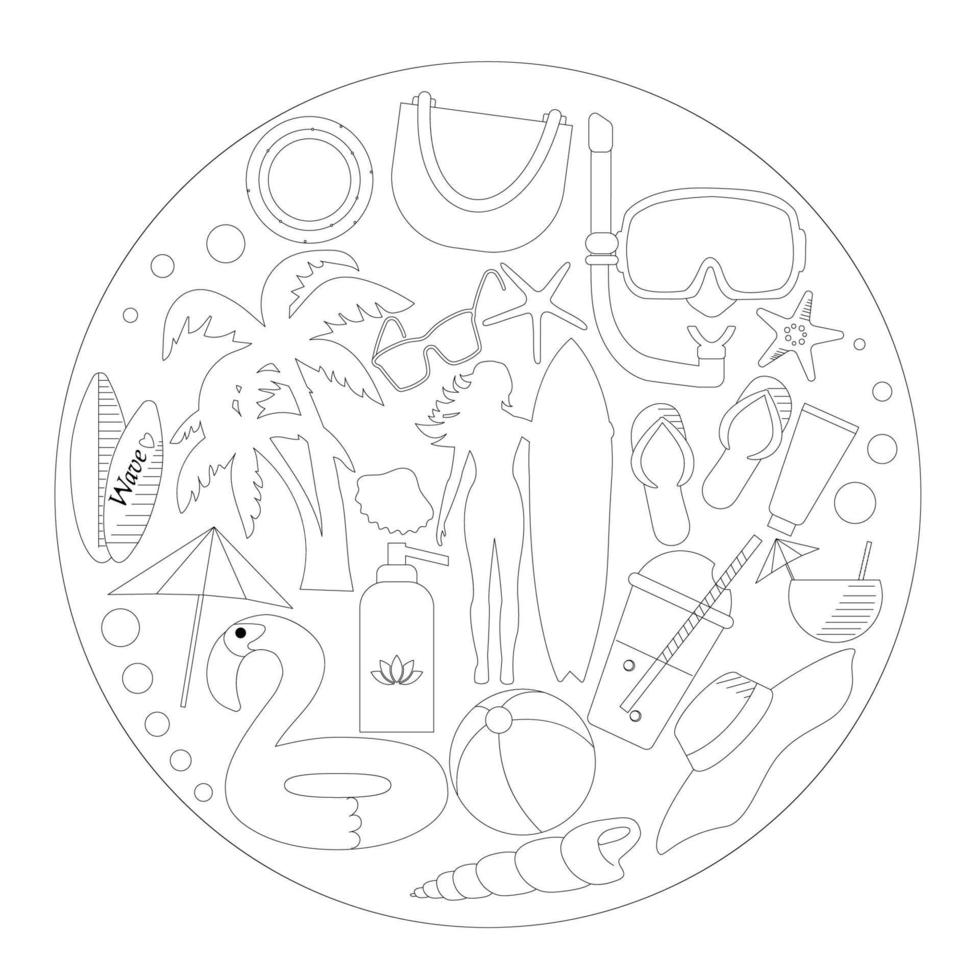 vettore illustrazione di estate simboli nel un' cerchio. schema design.