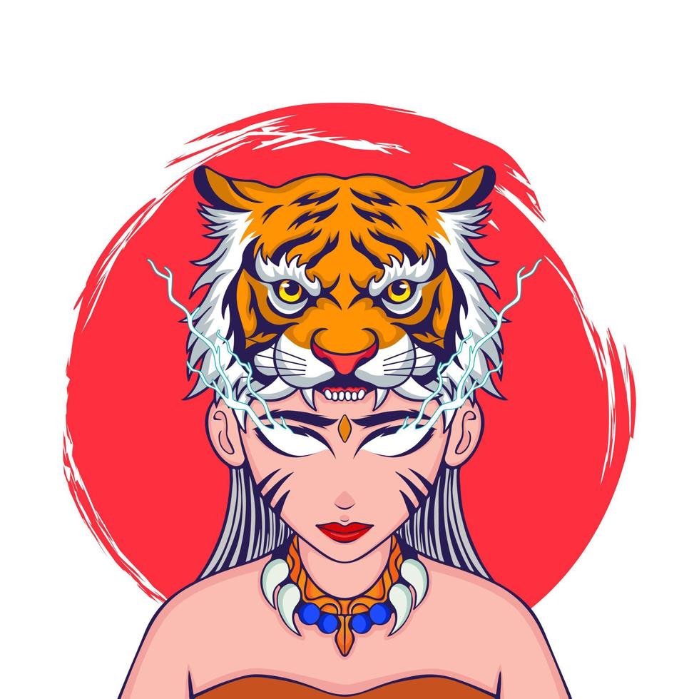 vettore testa tigre e viso donne vettore illustrazione design
