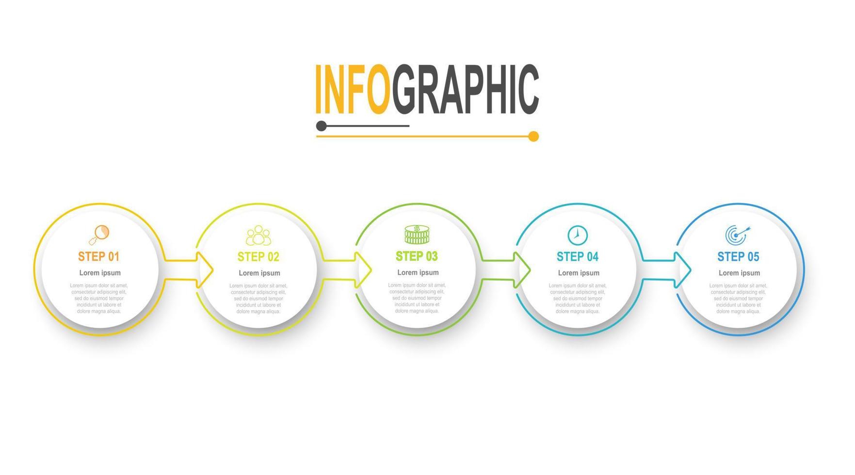 Infografica sequenza temporale modello 5 passaggi attività commerciale dati illustrazione. presentazione sequenza temporale Infografica modello. vettore