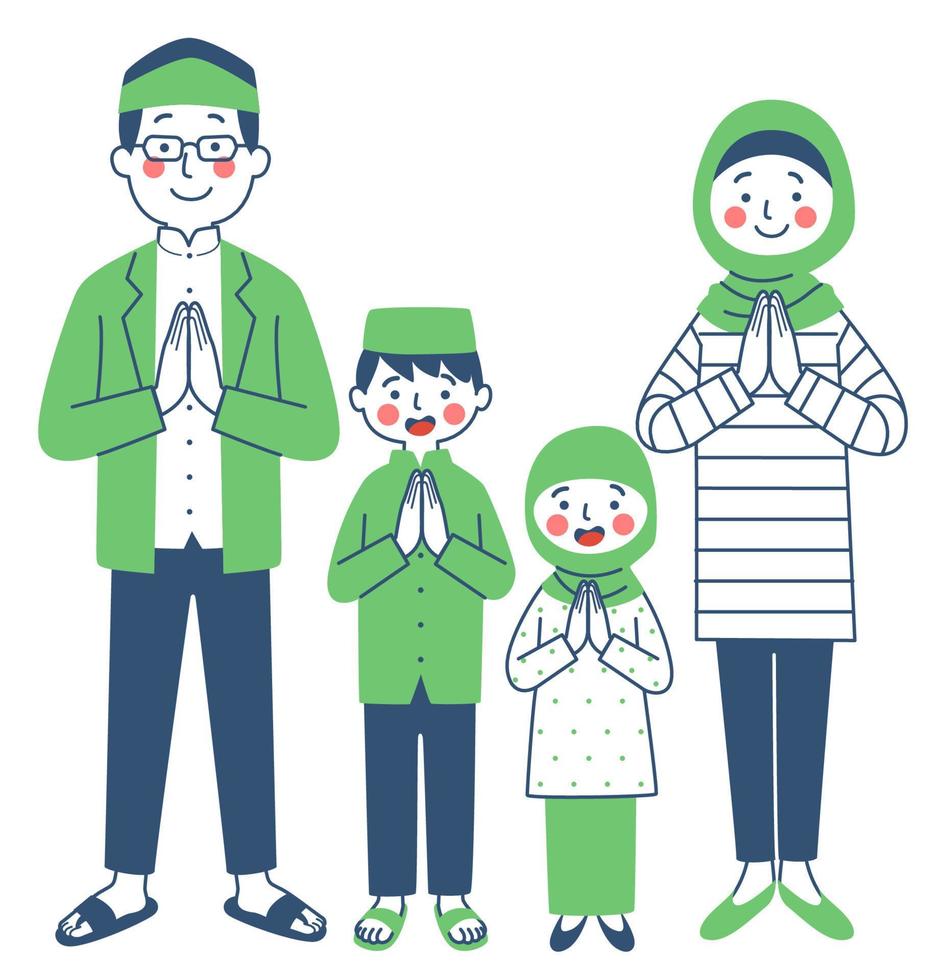 un' musulmano famiglia consistente di genitori e bambini vettore
