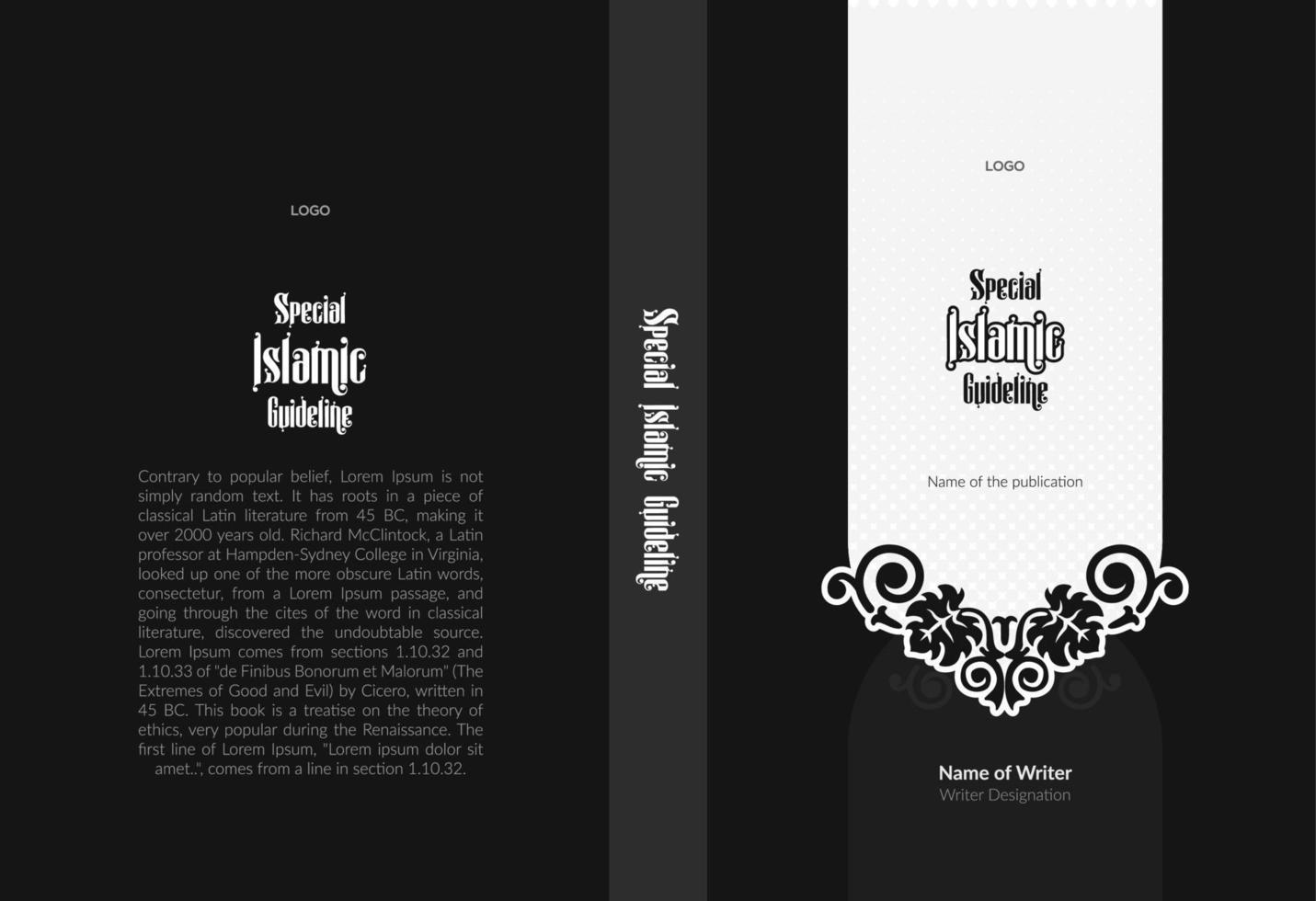 nero e bianca islamico unico libro copertina design vettore