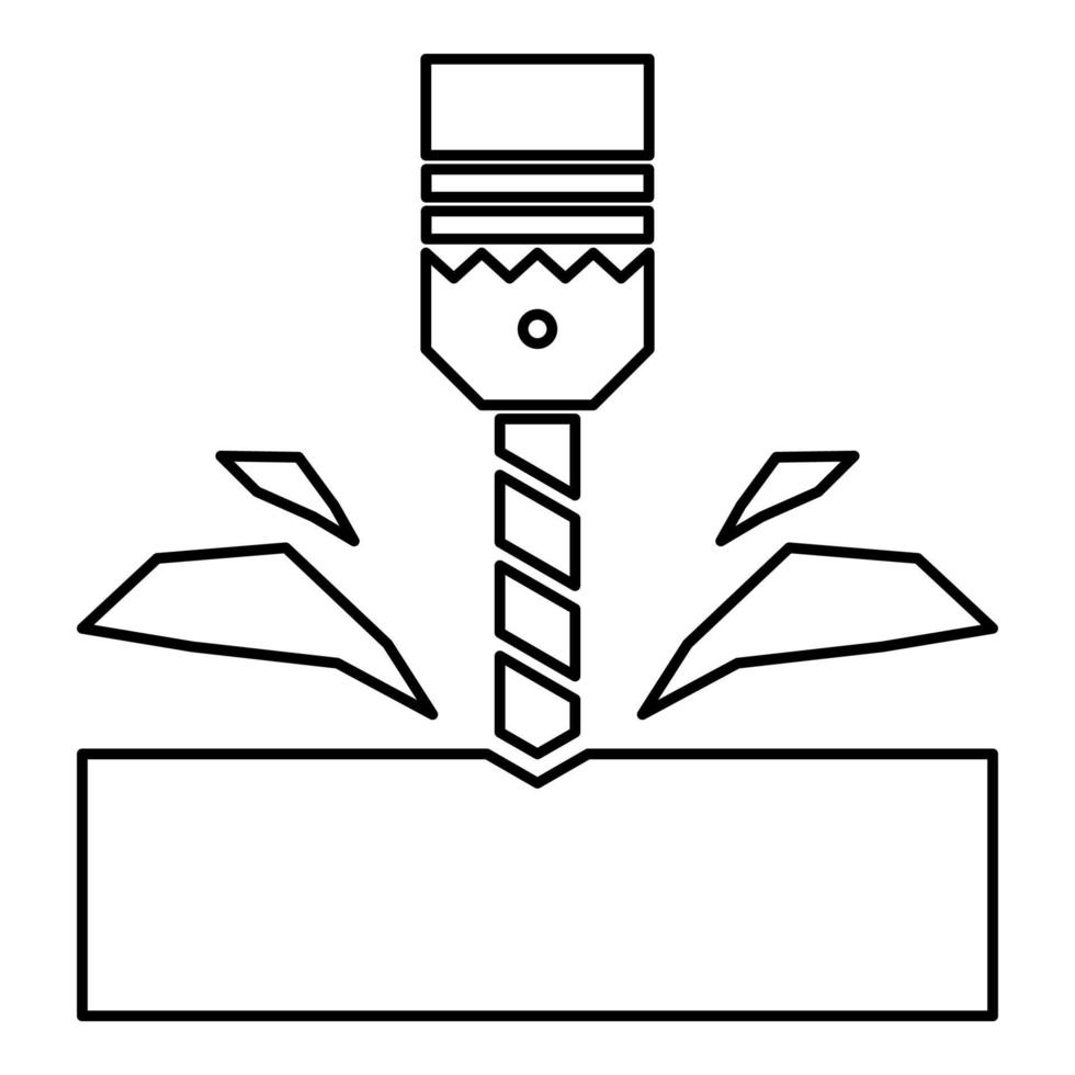 trapano con cartuccia Materiale in lavorazione trucioli po stazionario uso contorno schema linea icona nero colore vettore illustrazione Immagine magro piatto stile