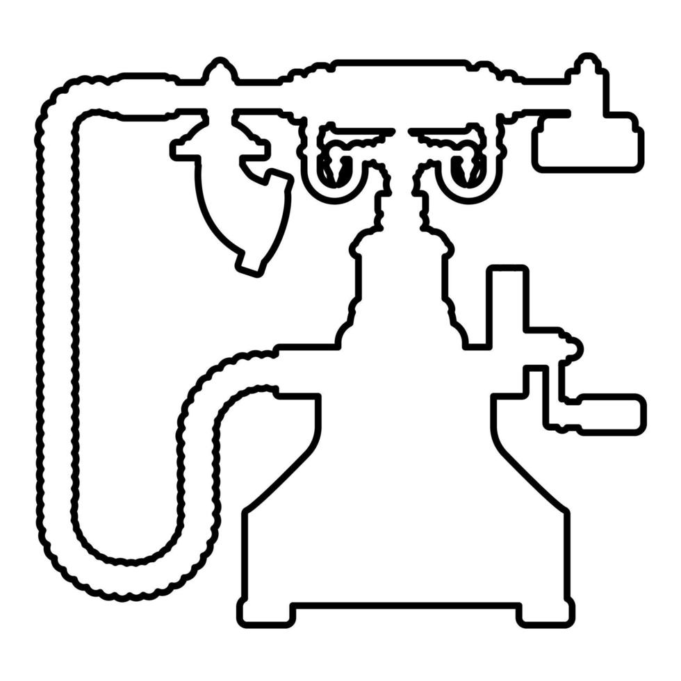 Vintage ▾ Telefono retrò telefono vecchio antico produzione contorno schema linea icona nero colore vettore illustrazione Immagine magro piatto stile