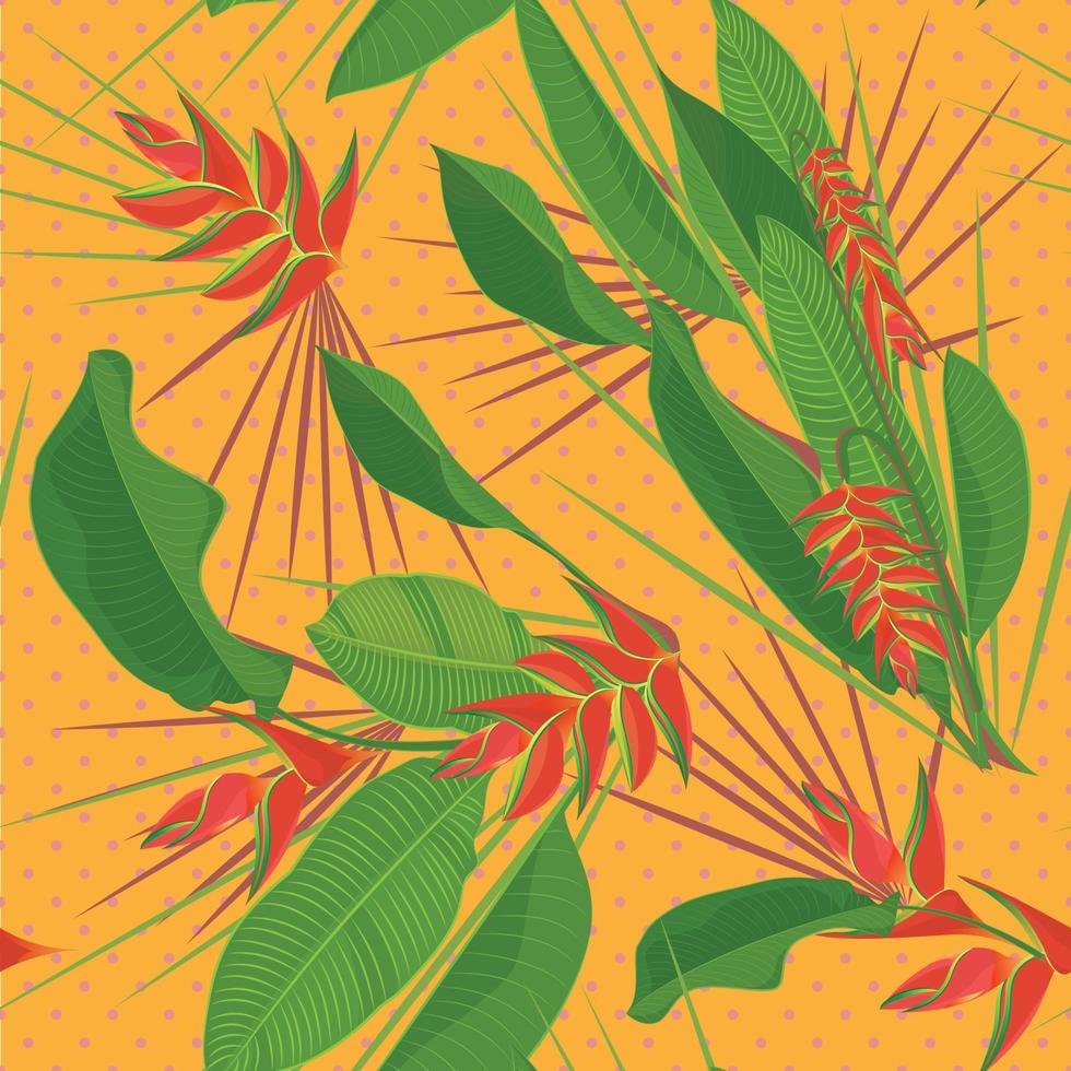 ramo tropicale heliconia fiore le foglie senza soluzione di continuità sfondo. acquerello realistico disegno nel piatto colore stile. isolato su bianca sfondo vettore