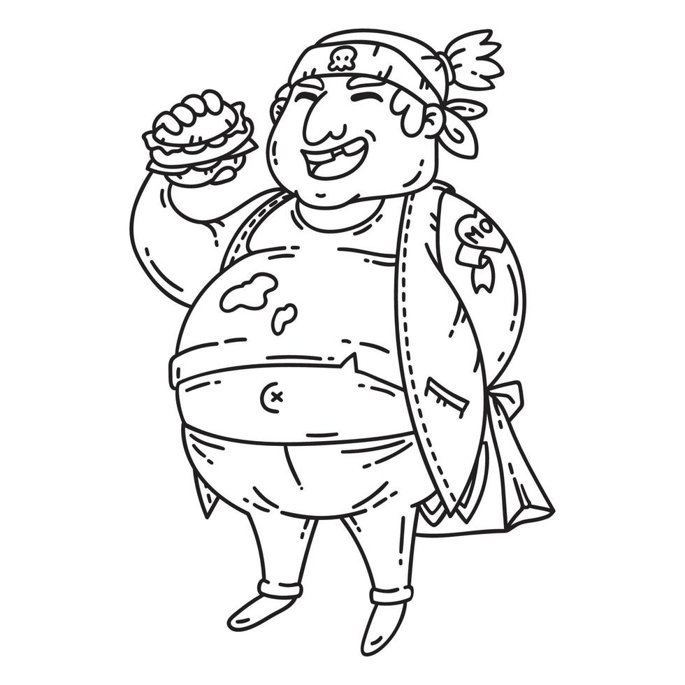 uomo in sovrappeso con hamburger. vettore