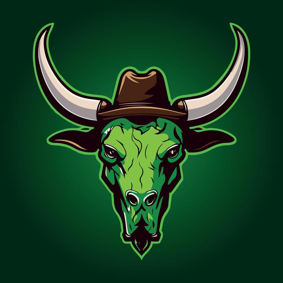 verde Toro con un' cowboy cappello esports portafortuna logo vettore illustrazione