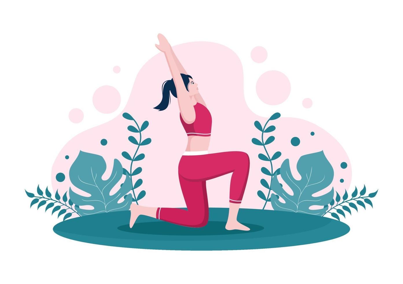 le pratiche di yoga o meditazione mirano a benefici per la salute del corpo per controllare pensieri, emozioni, inizio e ricerca di idee. illustrazione vettoriale di design piatto