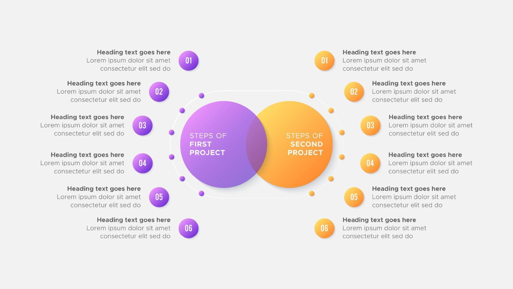 processi flusso di lavoro Caratteristiche opzioni confronto grafico diagramma cerchi Infografica design modello vettore