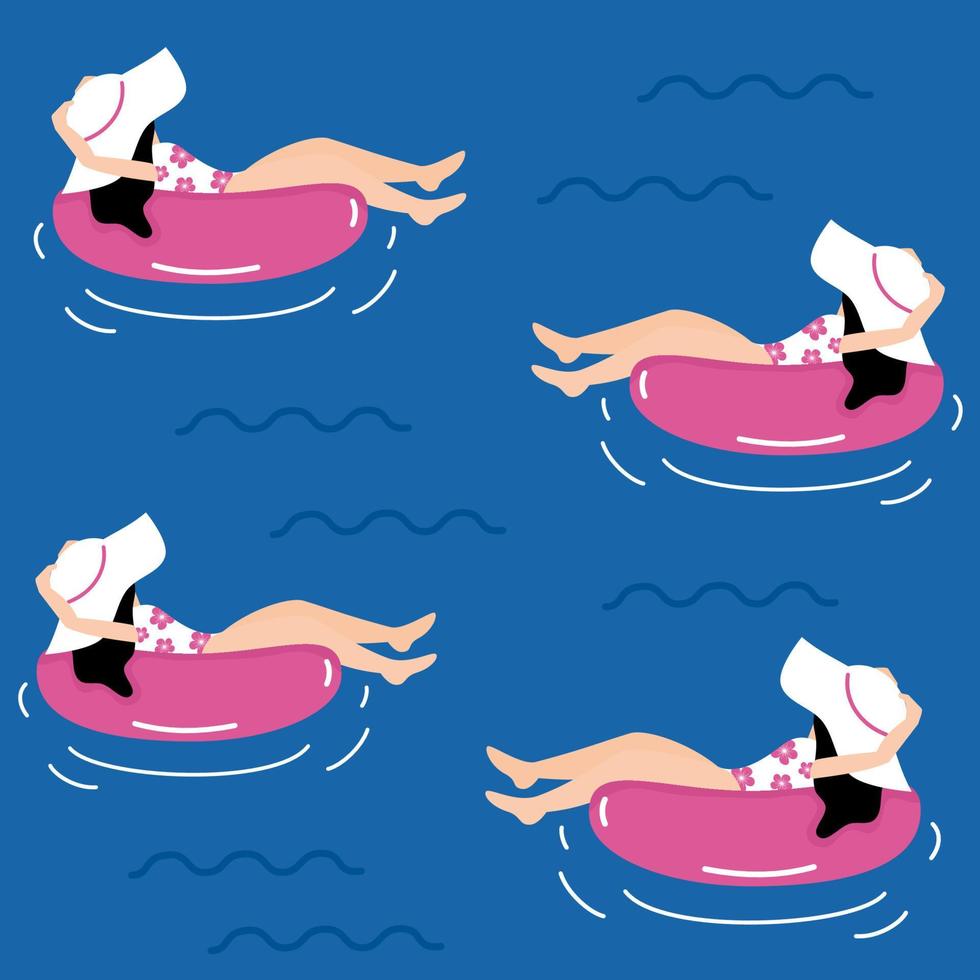 carino bello senza soluzione di continuità vettore modello sfondo illustrazione con ragazza nuoto su rosa gonfiabile