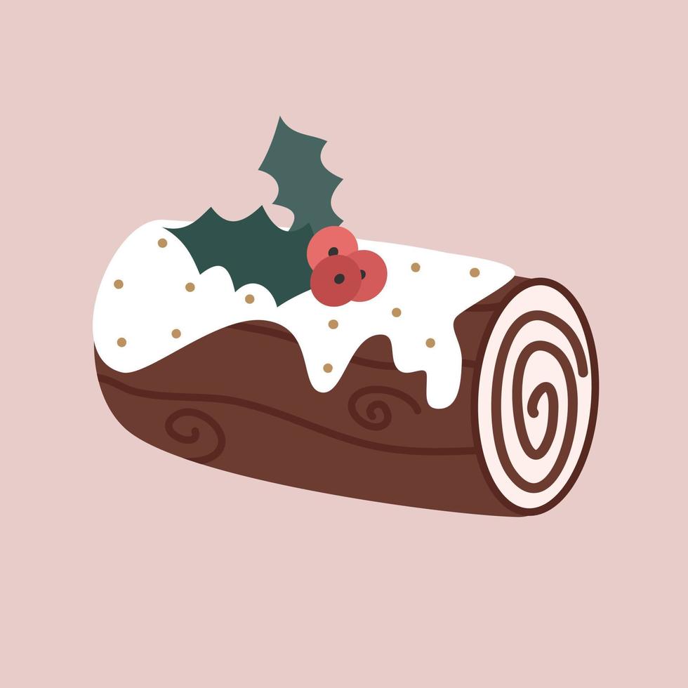 carino cartone animato vacanze periodo natalizio log dolce illustrazione isolato su rosa sfondo vettore
