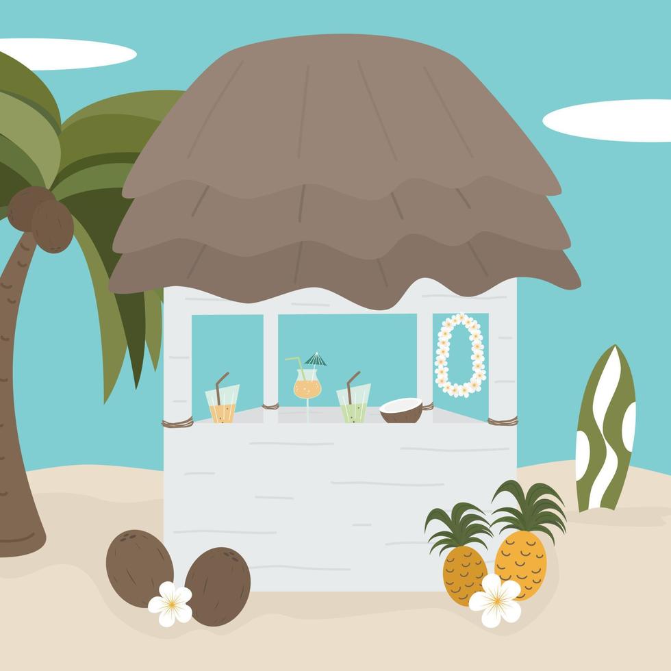 carino cartone animato tiki bar a il spiaggia estate vettore illustrazione