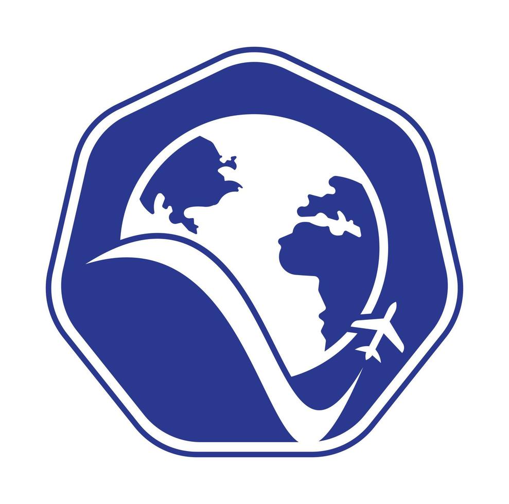 mondo viaggio logo design icona vettore. aereo e mondo simbolo o icona. vettore