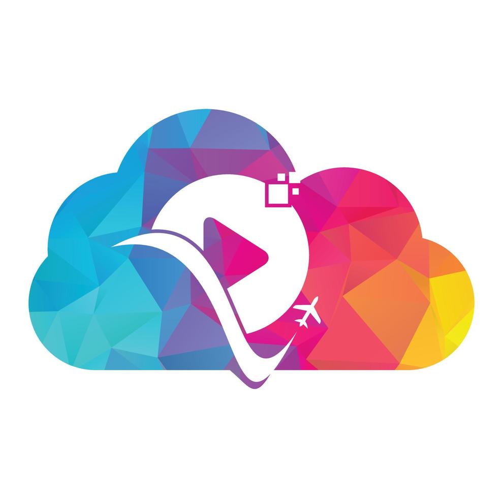 aereo giocare pulsante logo design. aereo e disco simbolo o icona. viaggio media nube forma logo design vettore. vettore
