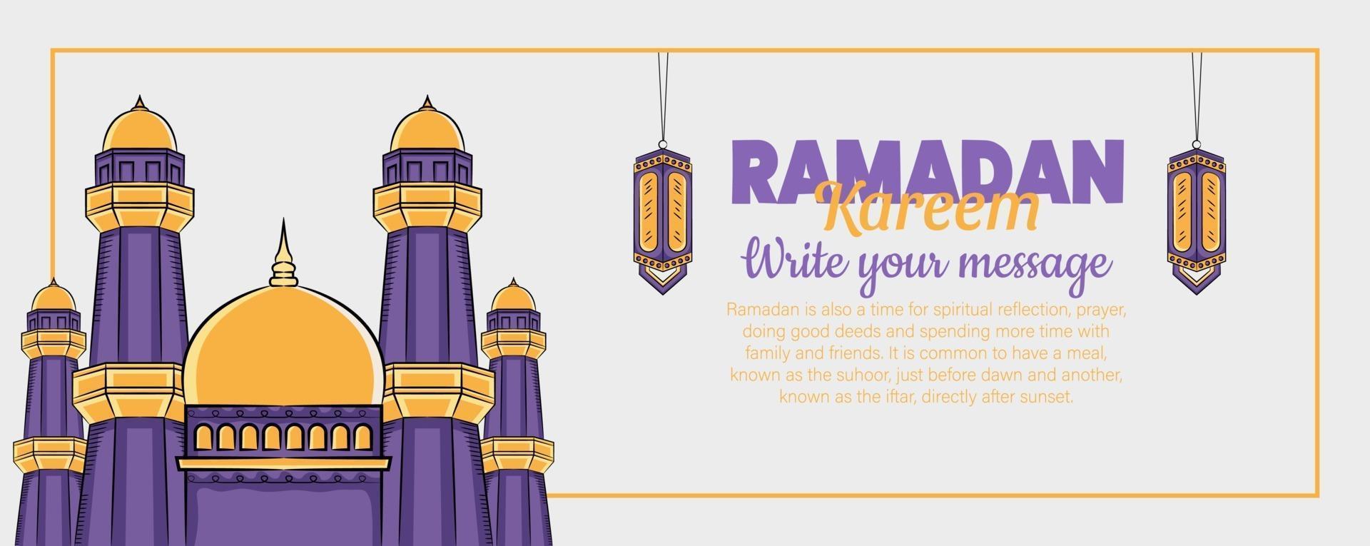 banner di ramadan kareem con ornamento illustrazione islamica disegnata a mano vettore