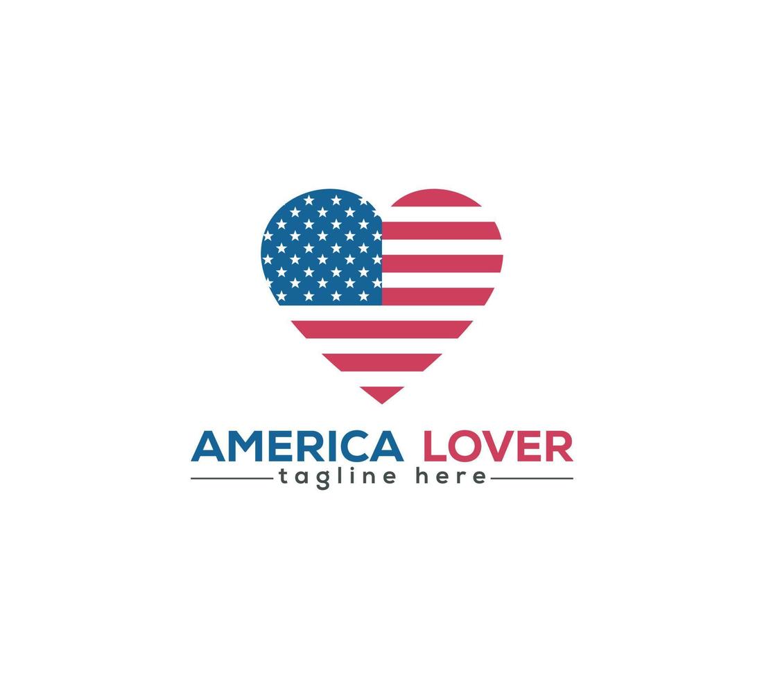 America amante logo o icona con bandiera e cuore cartello vettore illustrazione.