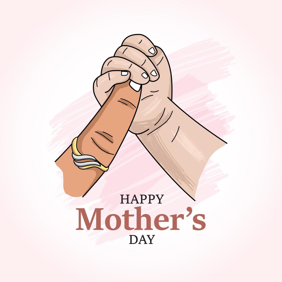 contento madri giorno con bambino mano Tenere dito di madre illustrazione vettore