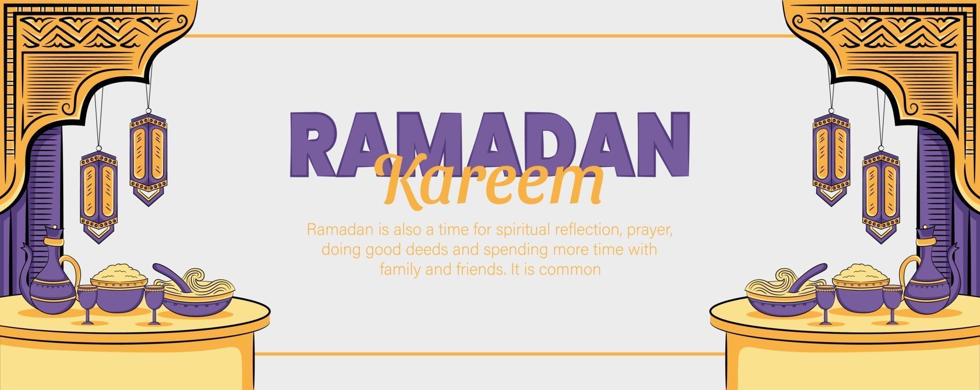 banner di ramadan kareem con illustrazione islamica disegnata a mano vettore